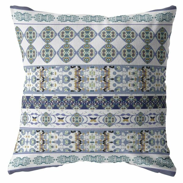 Homeroots 16 in. Strips Indoor & Outdoor Zippered Throw Pillow Navy Teal & White 413045